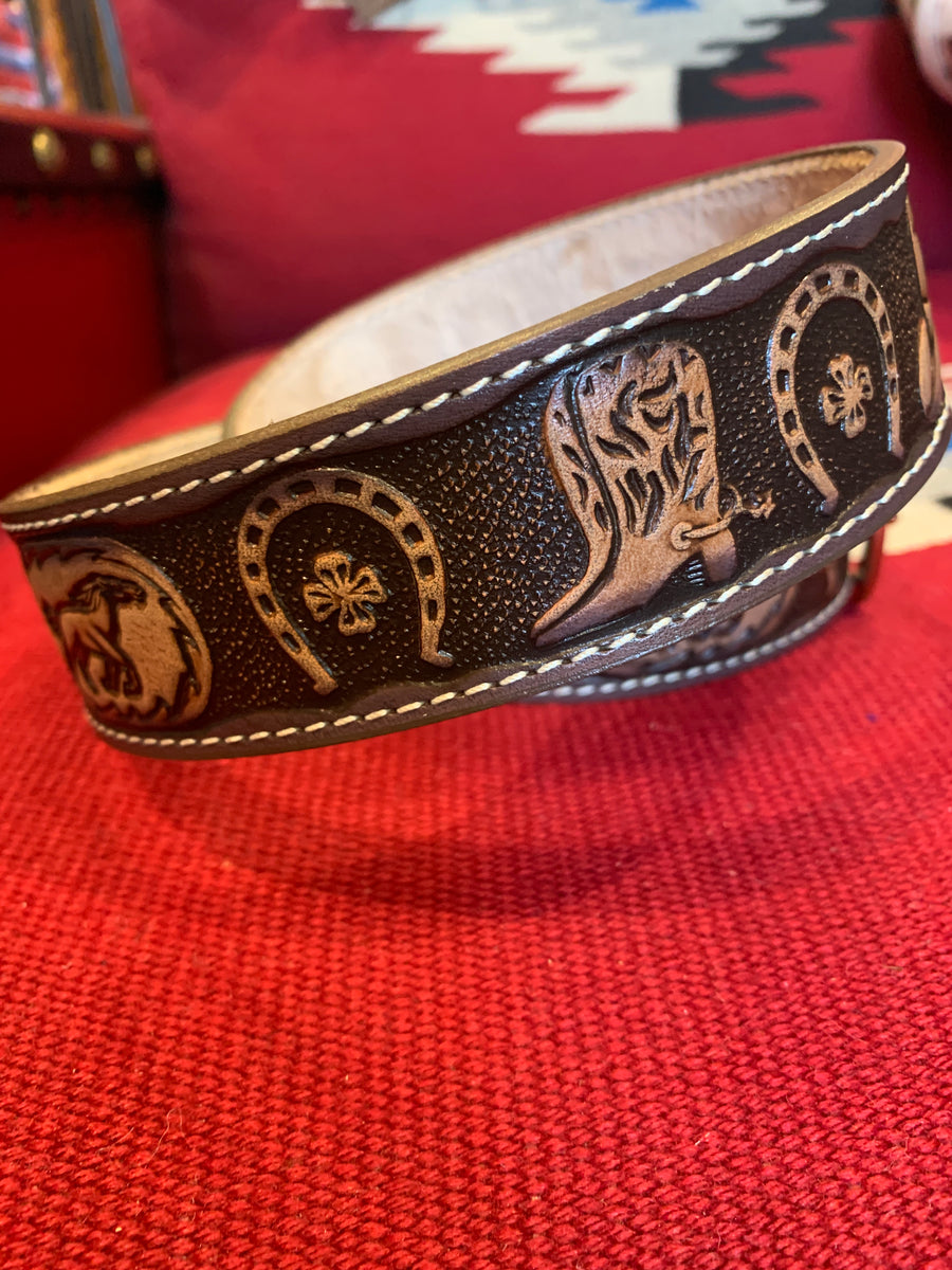 Tooled Western Cowboy Hats, Boots, Horsehoe & Horses. USA MADE