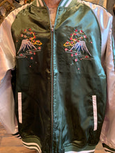 Load image into Gallery viewer, Japanese Sukajan Souvenir Jacket - Embroidered Five Tower Green Bomber Jacket