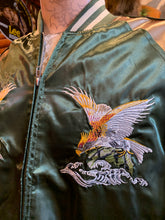 Load image into Gallery viewer, Japanese Sujakan Souvenir Jacket - Embroidered Eagle, Green Bomber Jacket.
