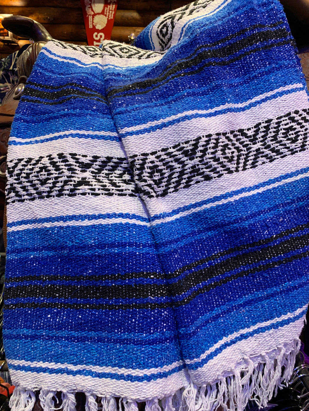 Extra Large. Authentic Mexican Blanket. Imported from Mexico. Cobalt Blue