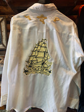 Load image into Gallery viewer, Vintage Rare Sailor Jerry Handscreen Printed Western Shirt w Gold Embroidery, Large