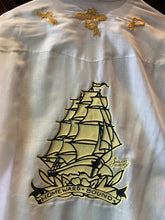 Load image into Gallery viewer, Vintage Rare Sailor Jerry Handscreen Printed Western Shirt w Gold Embroidery, Large