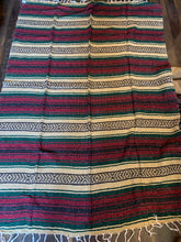 Load image into Gallery viewer, Extra Large. Authentic Mexican Falza Blanket. Made in Mexico. Tan &amp; Burgundy
