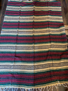 Extra Large. Authentic Mexican Falza Blanket. Made in Mexico. Tan & Burgundy