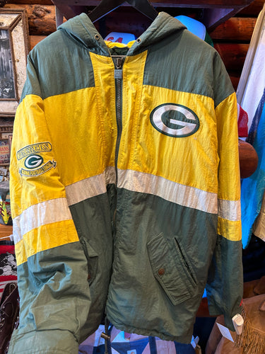 Vintage Green Bay Packers Jacket Mens Large Green Starter Puffer Retro Logo  7