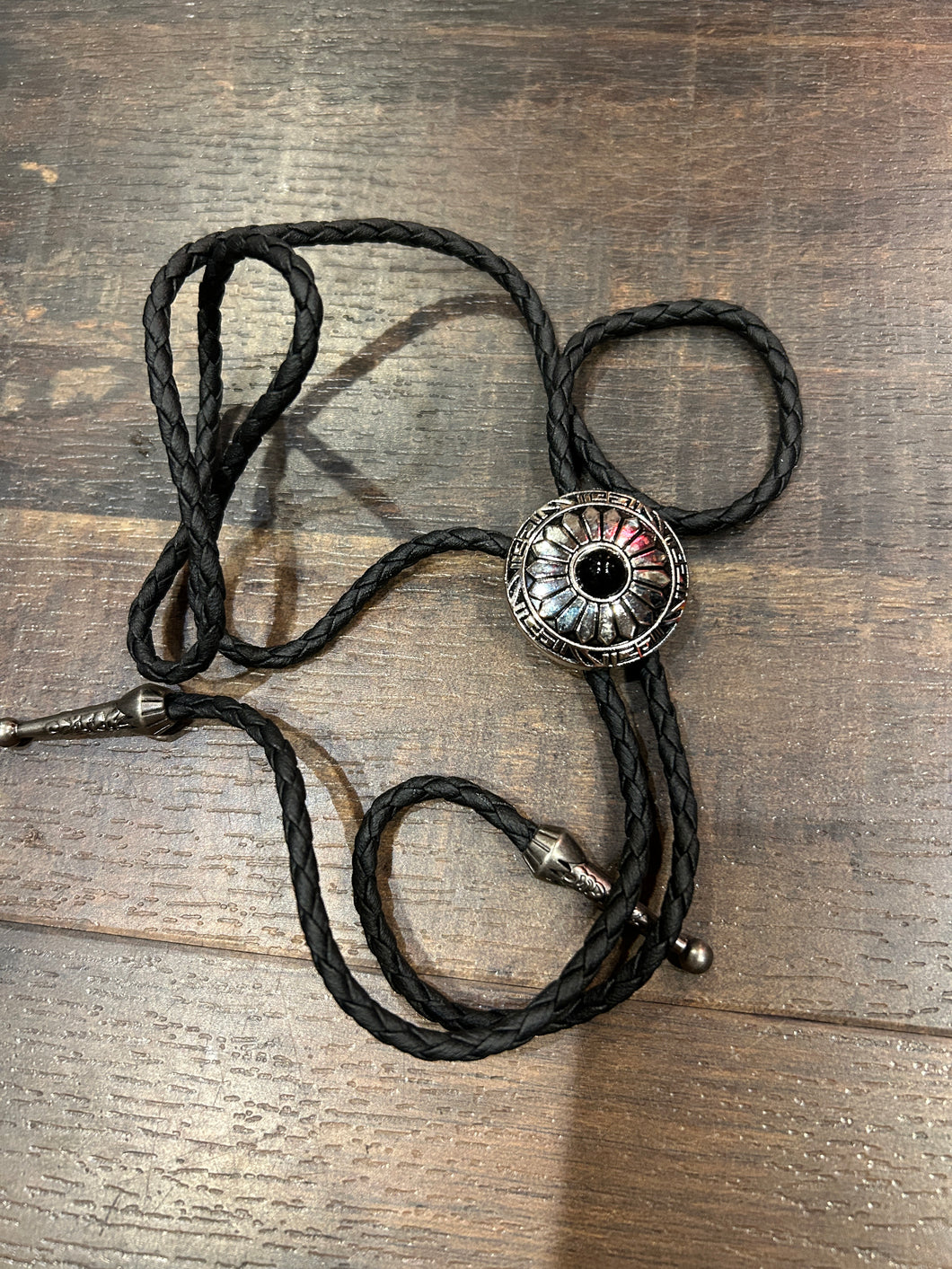 Silver & Onyx Aztec Bolo Tie