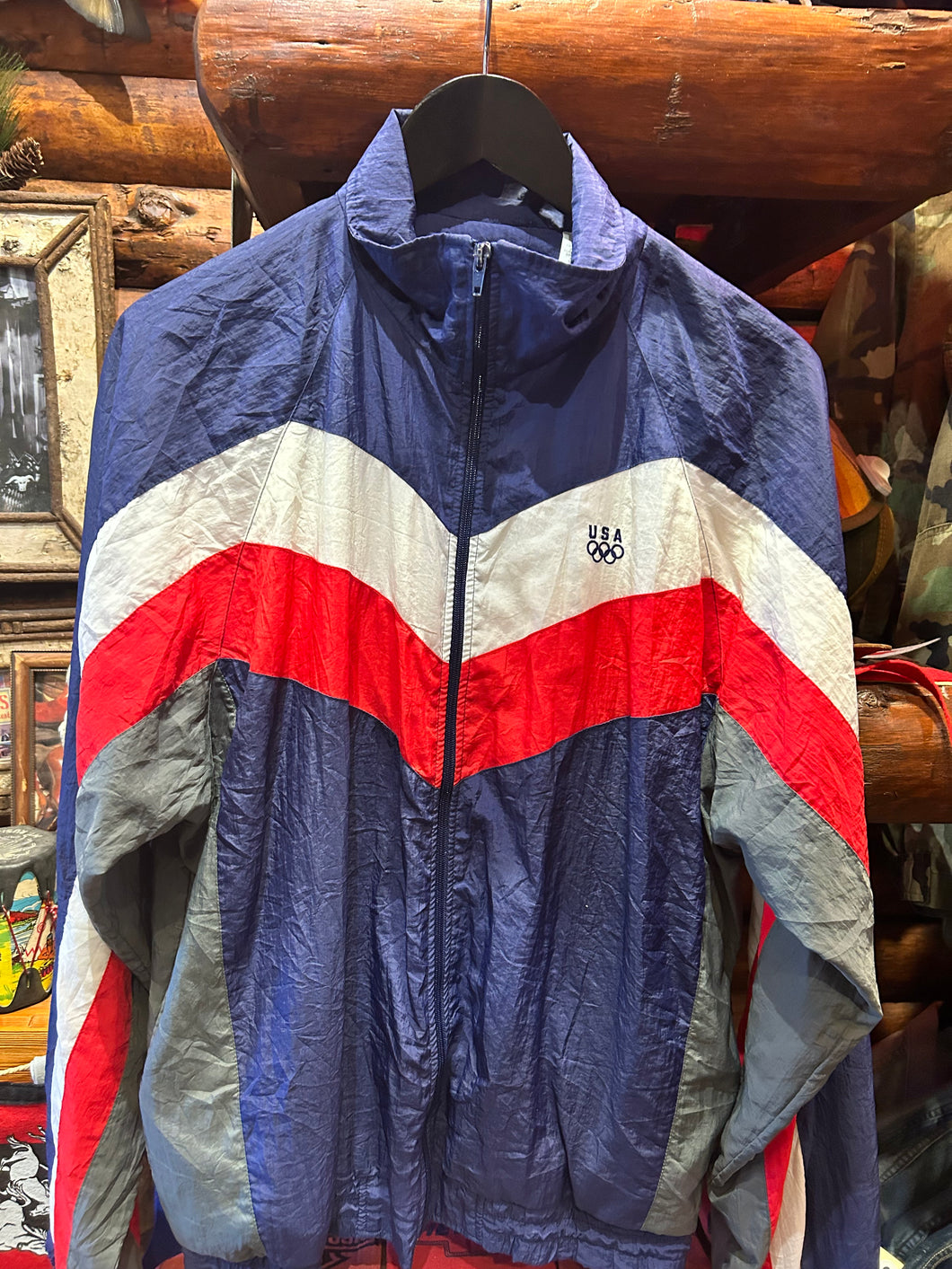 Vintage Olympics Spray Jacket R/W/B, Medium