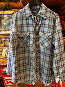 Vintage Blue Bud Quilt Lined Flannel Shirt Jacket, Large