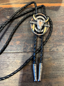 Brass Cow Feather Bolo