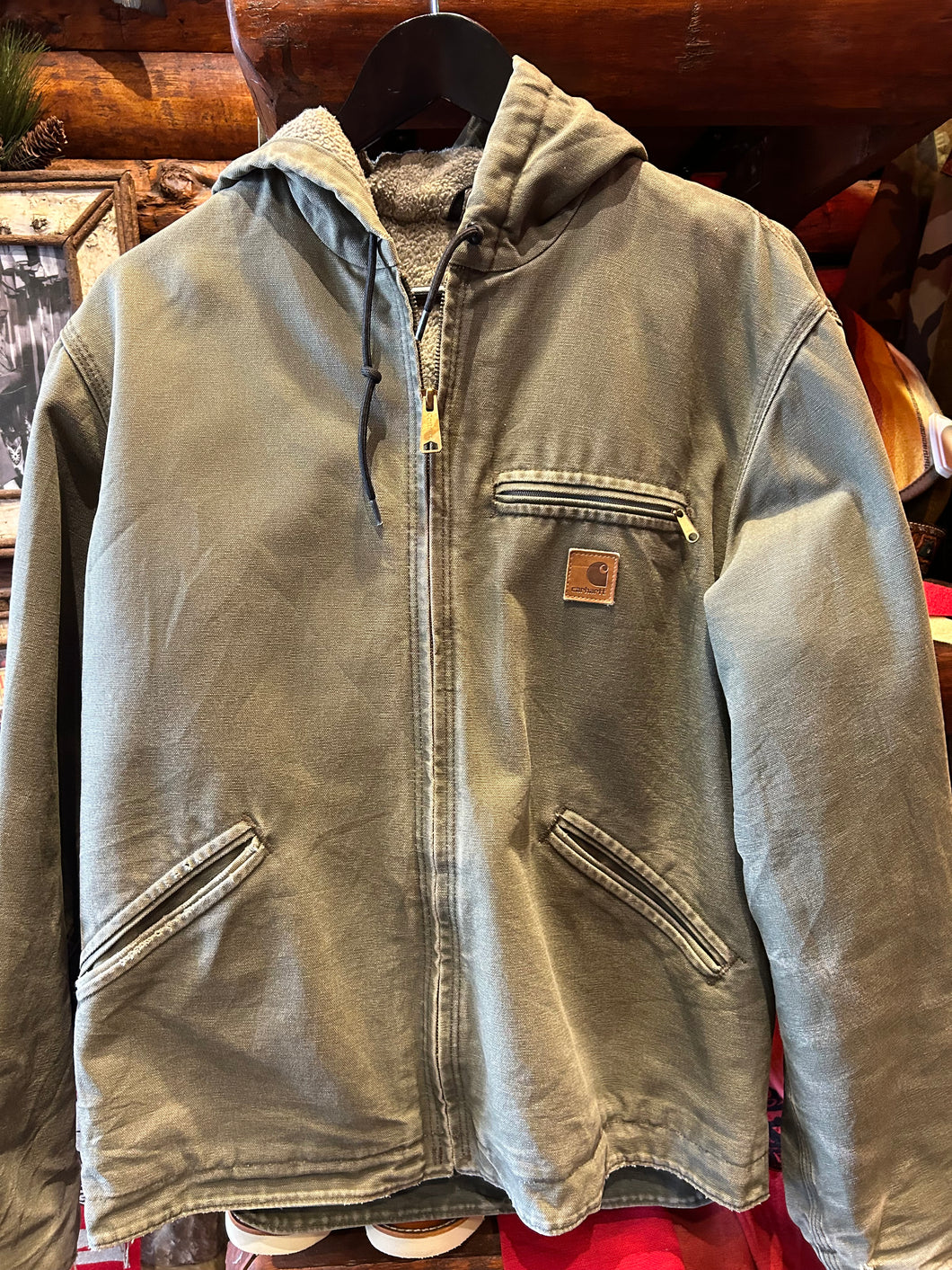 Vintage Carhartt Olive Sherpa Lined Duckcloth Jacket, Medium