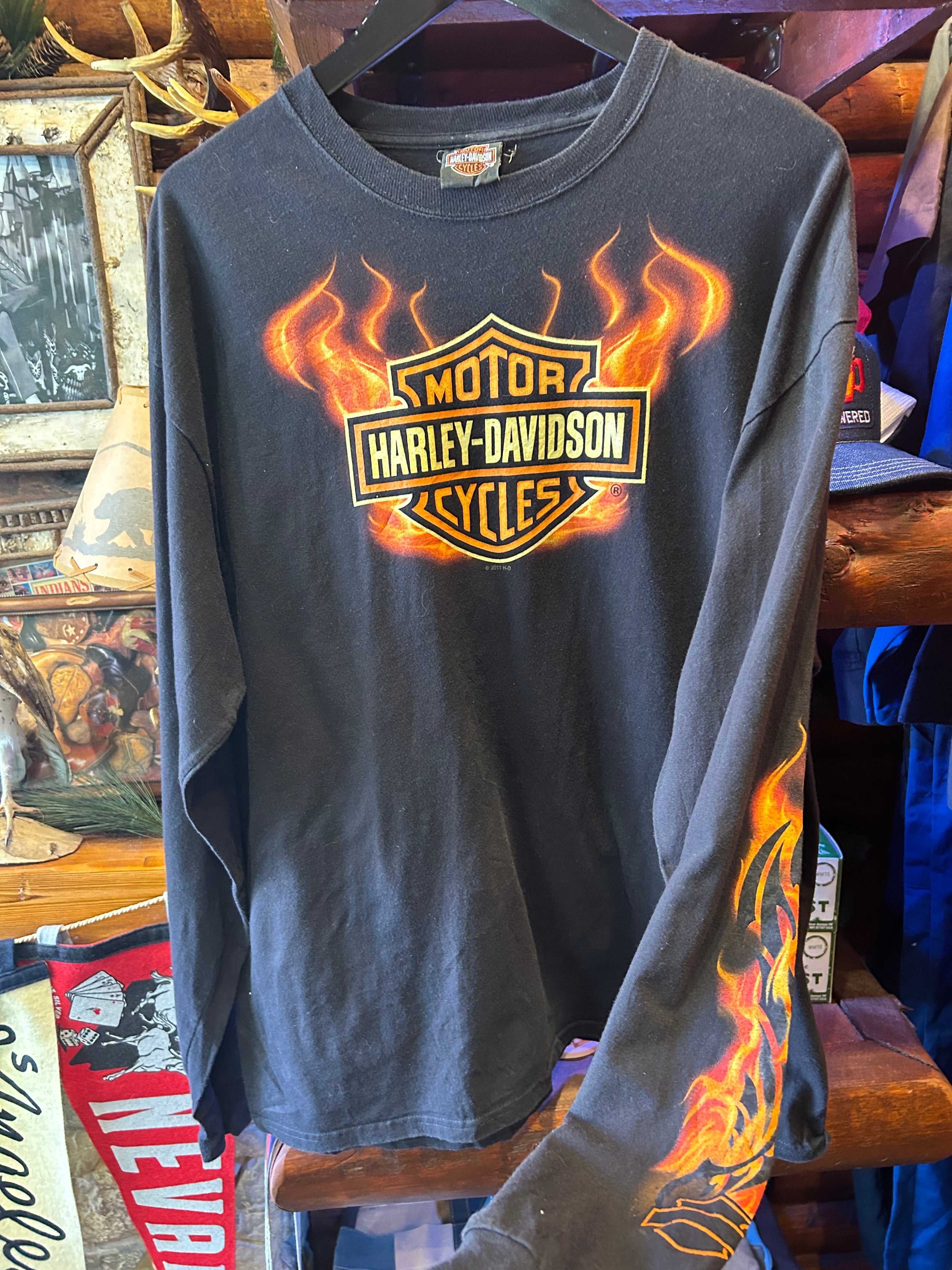 90s Harley-Davidson 長袖Tシャツ XL fire Flame Vintage Harley Davidson Born Wild T-Shirt Motorcycle Bike