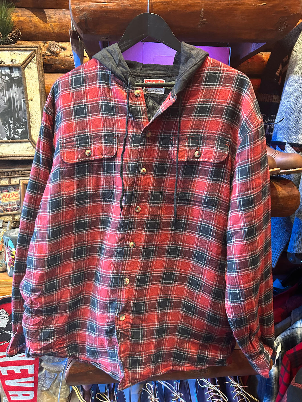 Vintage Wrangler Quilt Lined Hooded Flannel Jacket, Large