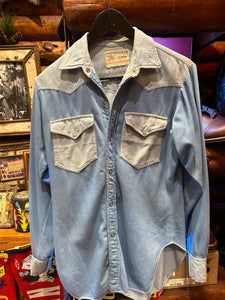 Vintage Baby Blue Denim Western Shirt, Small