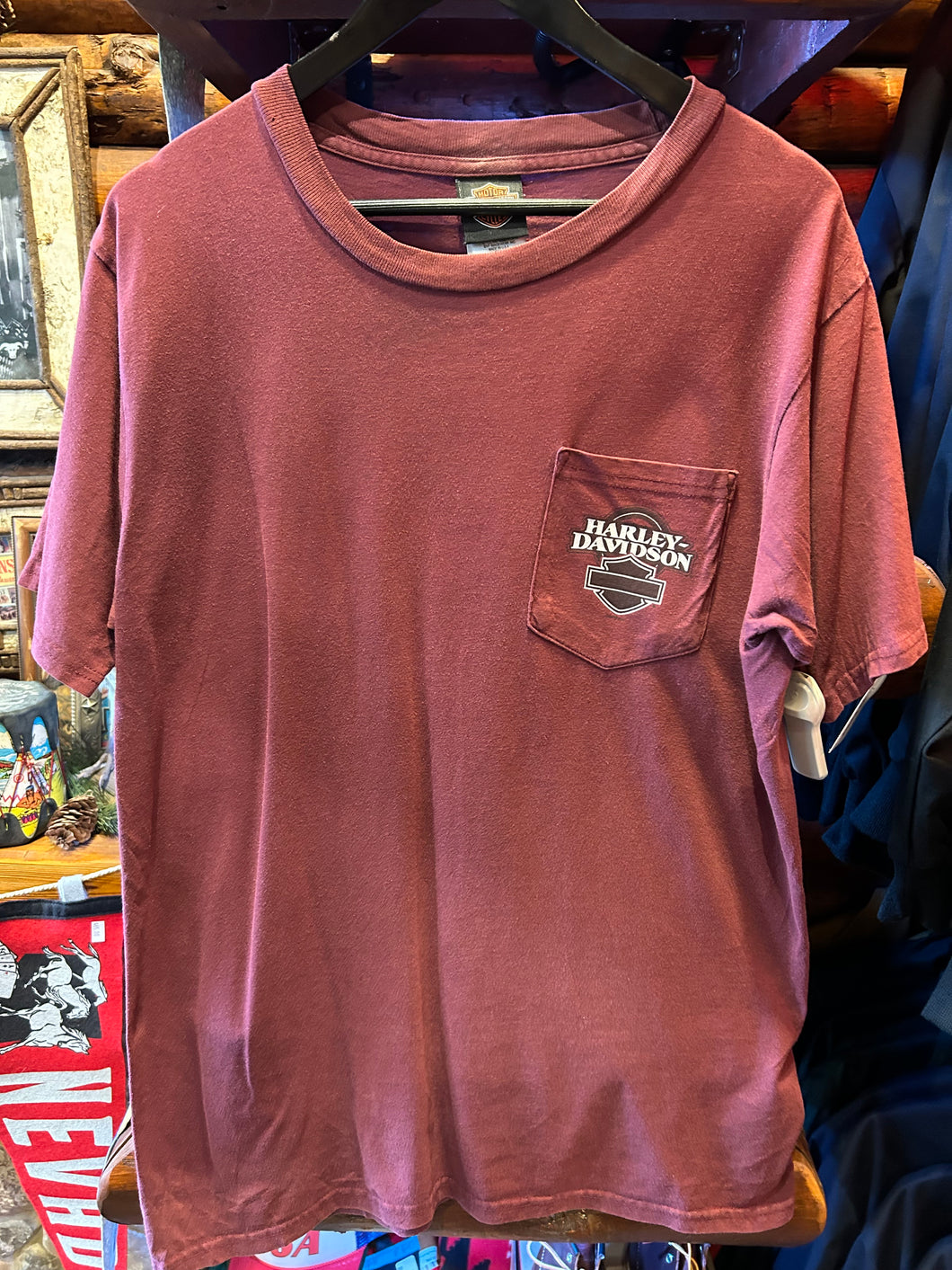 Vintage Harley Maroon Chicago Pocket Tee, Large
