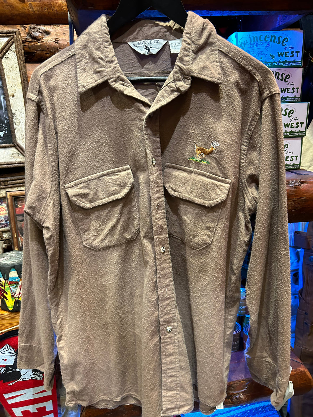 Vintage Embroidered Deer 'Black Duck' Flannel Shirt, XL