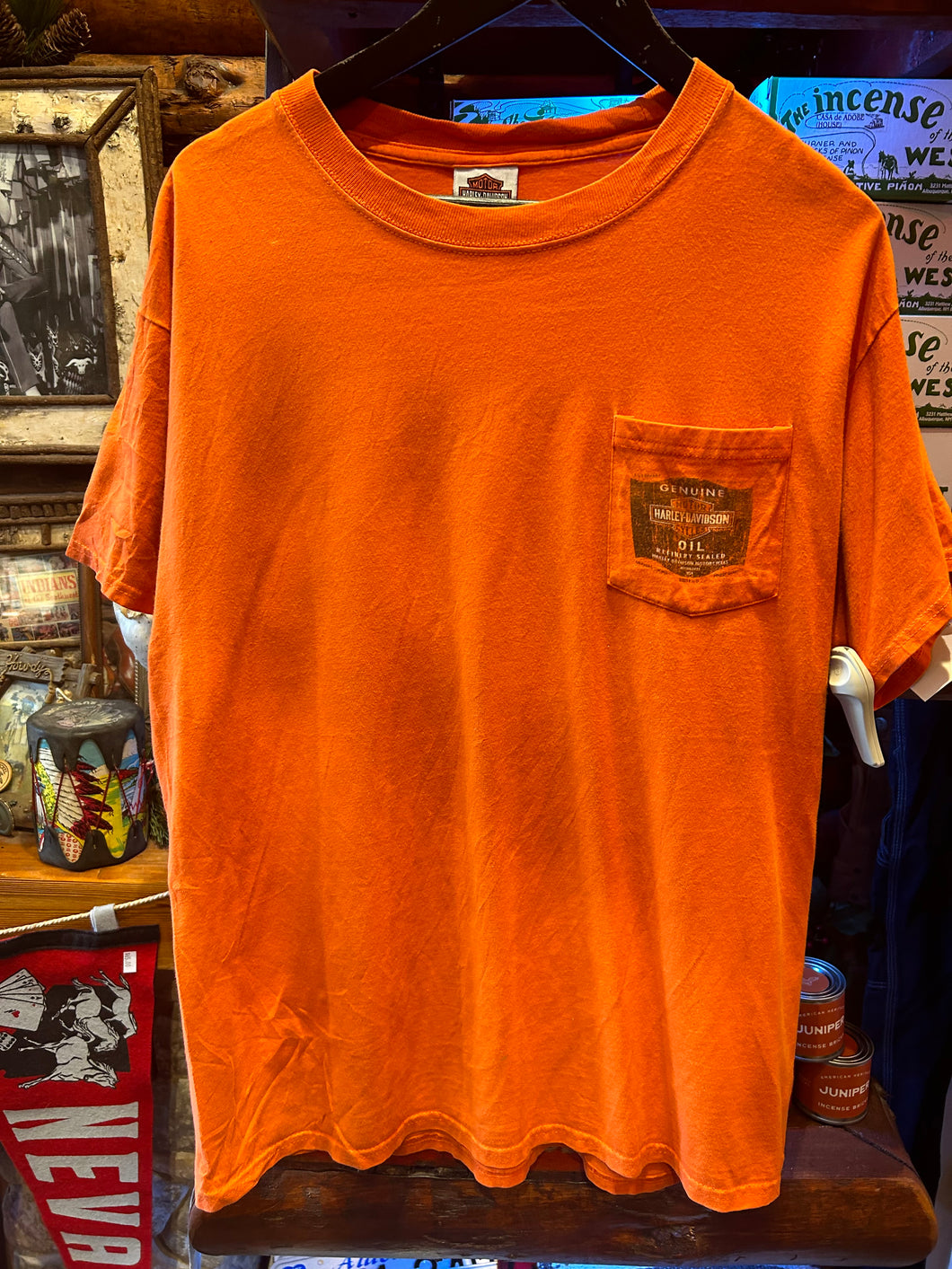 Vintage Harley Orange Pocket Vegas Tee, Large