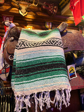 Load image into Gallery viewer, XLarge Authentic Mexican Falza Blanket. Made in Mexico. Green/Mint

