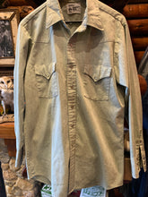 Load image into Gallery viewer, Vintage Canadian MWG Light Pea Green Denim Western Shirt, L-XL
