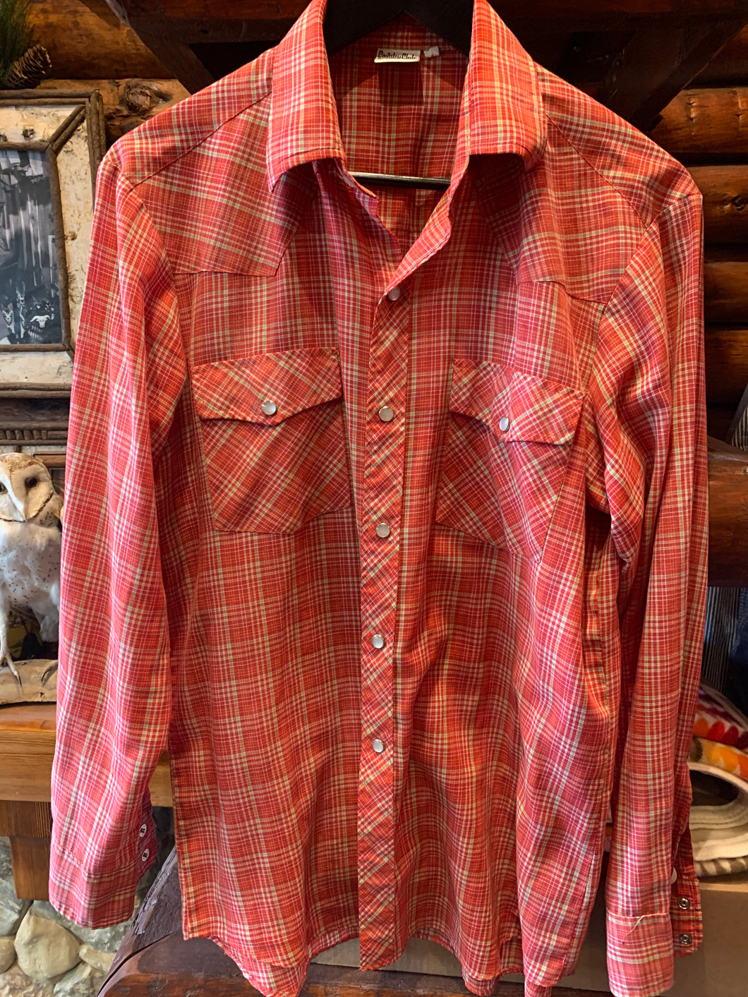 Vintage Western Shirt Check Dark Salmon Calvary Club, Medium
