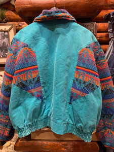 Turquoise Denim & Aztec Bomber Jacket, Small-Medium. FREE POSTAGE