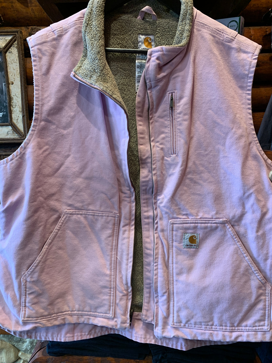 Vintage Carhartt Baby Pink Sherpa Lined Vest, Womens XXL. FREE POSTAGE
