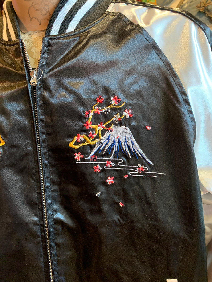 Japanese Sukajan Souvenir Jacket - Embroidered Five Tower, Black Bombe ...