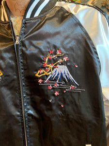 Japanese Sukajan Souvenir Jacket - Embroidered Five Tower, Black Bomber Jacket
