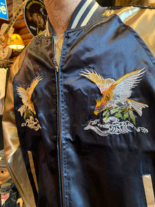 Japanese Sukajan Souvenir Jacket - Embroidered Eagle, Navy Bomber Jacket. MEDIUM