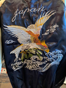 Japanese Sukajan Souvenir Jacket - Embroidered Eagle, Navy Bomber Jacket. MEDIUM