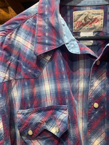 Wrangler Navy & Red Sawtooth Cut Pocket Western Shirt, Small