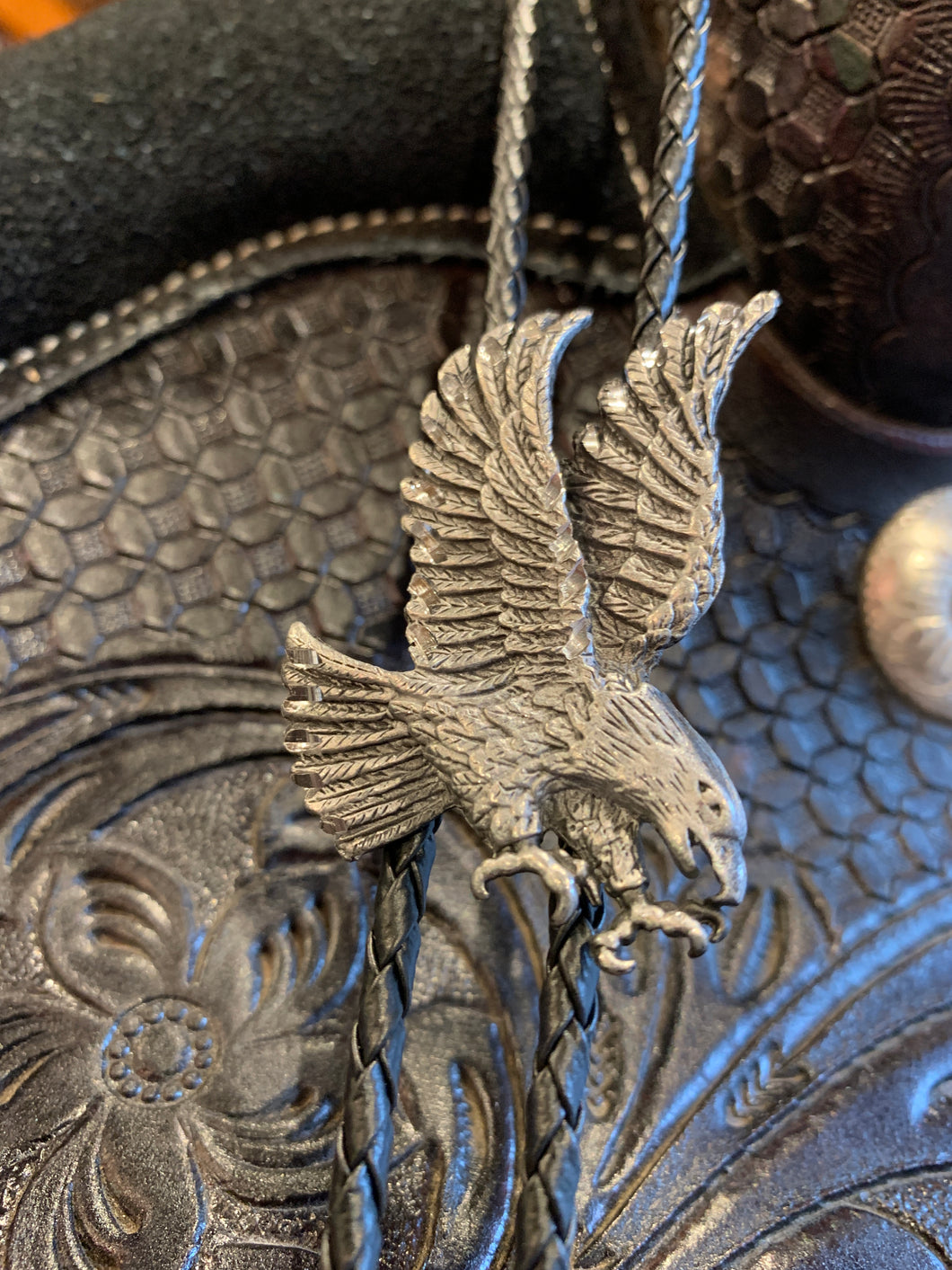 BT119 Pewter Flying Eagle Bolo Tie with Silver Tips. USA Import