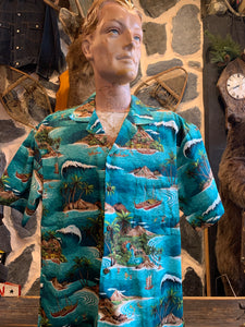 Authentic Hawaiian Shirt 1. Aqua Traditional.  Imported from Honolulu