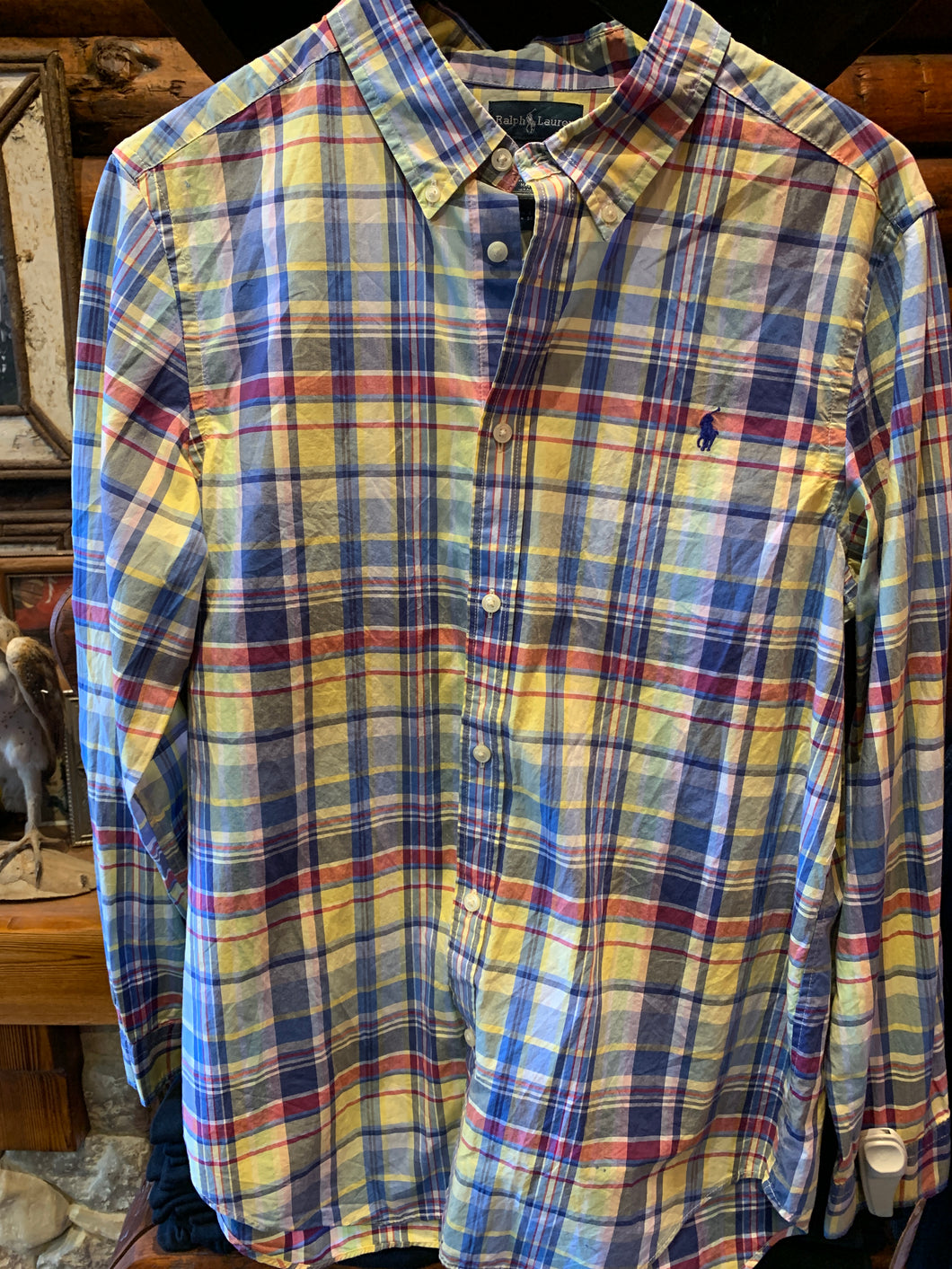 Vintage Ralph Lauren Yellow, Blue & Red Check, Youth XL or Uni XS