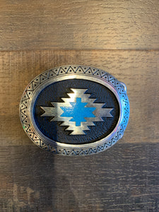 Aztec Buckle, Turquoise Inlay. USA Made