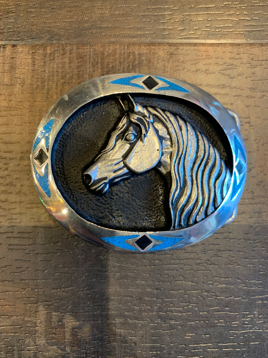 Horse Head Buckle, Turquoise Trim. USA MADE