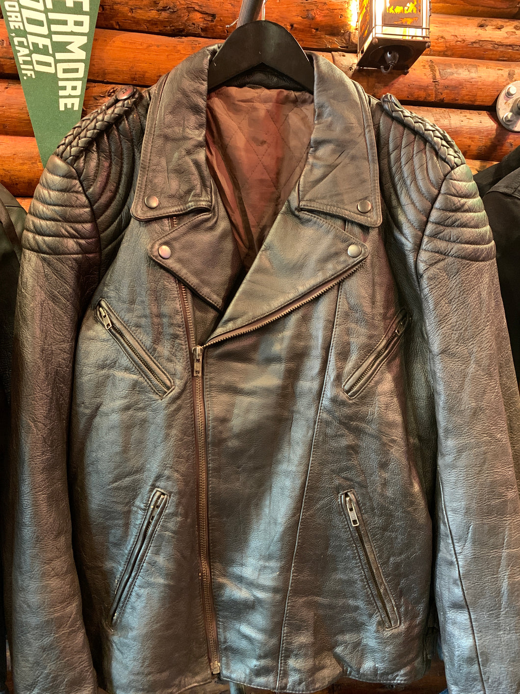 Vintage Euro Biker Jacket w Plait Trim 5, XL