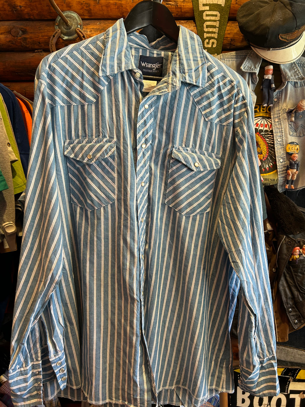 Vintage Wrangler Blue White Stripe, XL