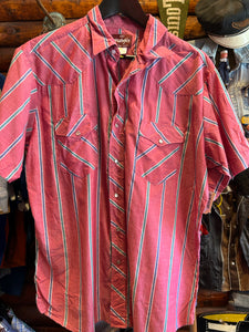Vintage Wrangler Red Stripe Short Sleeve, 16-16.5 Large