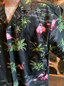 Authentic Hawaiian Shirt 4. Flamingo Black. Imported from Honolulu