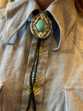 Load image into Gallery viewer, Xlarge Turquoise Style Round Cross Silver Bolo Tie
