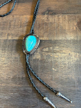 Load image into Gallery viewer, X-Large Teardrop Turquoise Style Aztec Silver Bolo Tie
