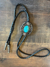 Load image into Gallery viewer, Xlarge Turquoise Style Round Cross Silver Bolo Tie
