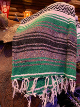 Load image into Gallery viewer, Extra Large. Authentic Mexican Falza Blanket. Made in Mexico. Forest Green

