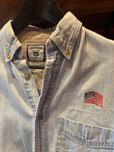 Load image into Gallery viewer, Vintage Lee Denim Shirt W USA Flag, Small
