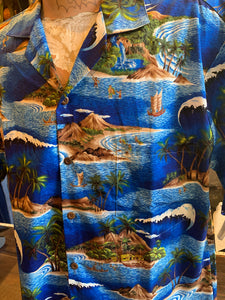 8. Authentic Hawaiian Shirt. Waikiki Beach. Blue. Made In Honolulu