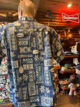 Load image into Gallery viewer, 10. Authentic Hawaiian Shirt. Traditional Tapa. Navy. Made in Honolulu
