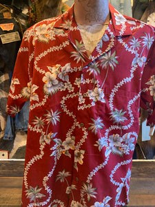 15. Authentic Hawaiian Shirt. Heavenly Leis Red. Made In Honolulu