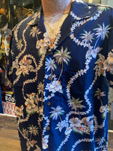 Load image into Gallery viewer, 16. Authentic Hawaiian Shirt. Heavenly Leis Navy. Made In Honolulu
