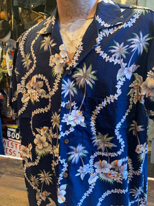 16. Authentic Hawaiian Shirt. Heavenly Leis Navy. Made In Honolulu