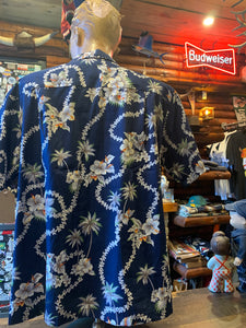 16. Authentic Hawaiian Shirt. Heavenly Leis Navy. Made In Honolulu